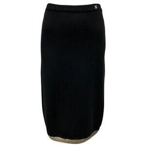 CHANEL VINTAGE 1999 BLACK SEQUINED WOOL KNIT SKIRT